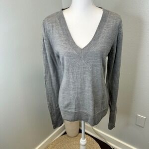 Soft Surroundings Academia Preppy Marino Wool Blend Gray V-Neck Sweater size 1X